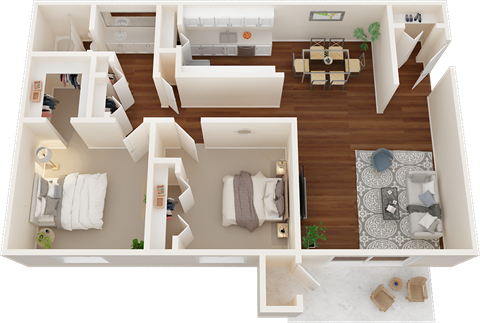 Floor plan for 2 beds, 1 bath, 850 sqft
